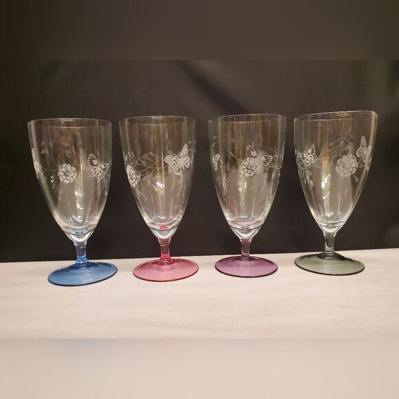 4 Lenox Butterfly Meadow Etched Crystal Glasses